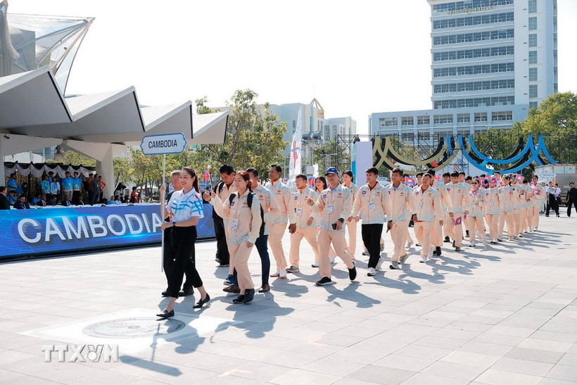 Đoàn thể thao Campuchia rút khỏi SEA Games 33. (Ảnh: Minh Quyết/TTXVN)