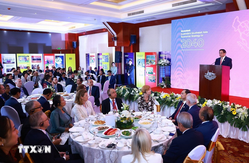 Thủ tướng Phạm Minh Chính dự kỷ niệm 01 năm Chiến lược Kinh tế Đông Nam Á của Australia. (Ảnh: Dương Giang/TTXVN)