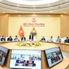 Bộ trưởng Bộ Công Thương Nguyễn Hồng Diên chủ trì cuộc họp về tiến độ thực hiện dự án đường dây 500kV Lào Cai-Vĩnh Yên. (Ảnh: Đức Duy/Vietnam+)