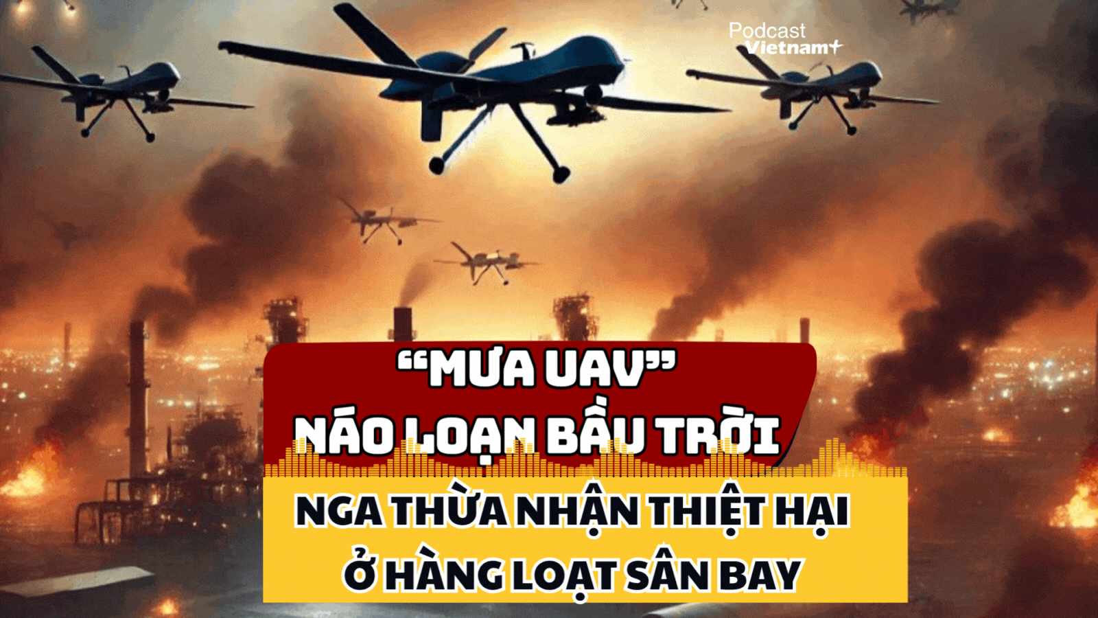 'Mưa UAV' giáng 'bão lửa' xuống sân bay Nga, gây thiệt hại nặng nề trước khi bị bắn hạ