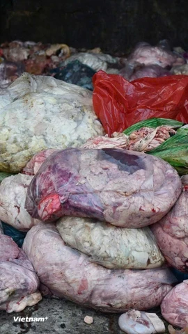Lượng lớn nguyên liệu mỡ động vật bốc mùi hôi thúi được phát hiện. (Ảnh: Công an Đà Nẵng)