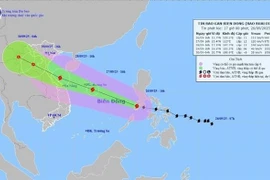 Hướng di chuyển của bão Bualoi lúc 17h ngày 26/9. (Ảnh: TTXVN phát)