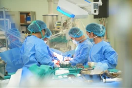 Các bác sỹ Bệnh viện Trung ương Quân đội 108 thực hiện ca ghép gan. (Ảnh: PV/Vietnam+)