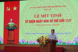 Phó Giám đốc Sở Y tế Hà Nội Trần Văn Chung phát biểu tại buổi lễ. (Ảnh: PV/Vietnam+)