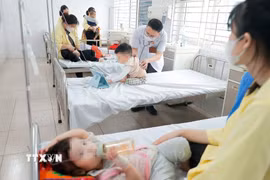 Tại Khoa Nhi Bệnh viện Bệnh nhiệt đới Trung ương đang điều trị cho hơn 50 bệnh nhi mắc cúm A. (Ảnh: Minh Quyết/TTXVN)