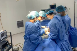 Các bác sỹ thực hiện ca phẫu thuật cho bệnh nhân. (Ảnh: PV/Vietnam+)