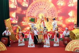 Phần dự thi Tôi là tuyên truyền viên dân số giỏi của đội Phú Thọ. (Ảnh: TM/Vietnam+)