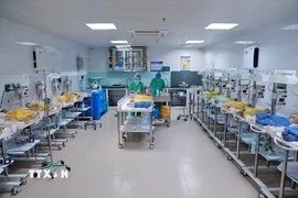 Nhân viên y tế chăm sóc cho trẻ sơ sinh. (Ảnh: TTXVN)