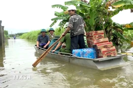 Chở hàng cứu trợ cho bà con vùng lũ. (Ảnh: Nguyễn Nam/TTXVN)