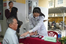 Tại Chương trình, có 300 người dân được thăm khám các chuyên khoa nội, da liễu, mắt, răng hàm mặt... (Ảnh: PV/Vietnam+)
