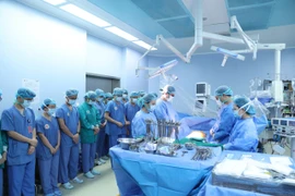 Đội ngũ y bác sỹ tri ân tấm lòng cao cả của nhân viên y tế của Bệnh viện Hữu Nghị. (Ảnh: PV/Vietnam+)