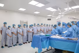 Đội ngũ y bác sỹ thực hiện tri ân người hiến tạng. (Ảnh: PV/Vietnam+)