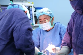 Các bác sỹ thực hiện ca phẫu thuật cho bệnh nhân. (Ảnh: PV/Vietnam+)