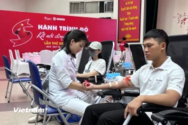 Bạn trẻ tham gia hiến máu tình nguyện. (Ảnh: T.G/Vietnam+)