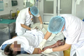Các bác sỹ theo dõi và xử lý vết thương cho bệnh nhân. (Ảnh: PV/Vietnam+)