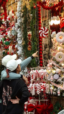 Năm nay, các mặt hàng trang trí Giáng sinh trên phố Hàng Mã trở nên phong phú, đa dạng về mẫu mã, nhiều sản phẩm được thiết kế tinh xảo, bắt mắt, thu hút sự chú ý của người tiêu dùng. (Ảnh: Nhật Minh/Vietnam+)