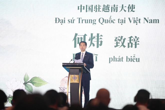 Đại sứ Trung Quốc tại Việt Nam Hà Vĩ phát biểu tại sự kiện. (Ảnh: Nam Nguyễn/Vietnam+) z6623815515014-05aa965ae453f3b875355891f863a67c.jpg