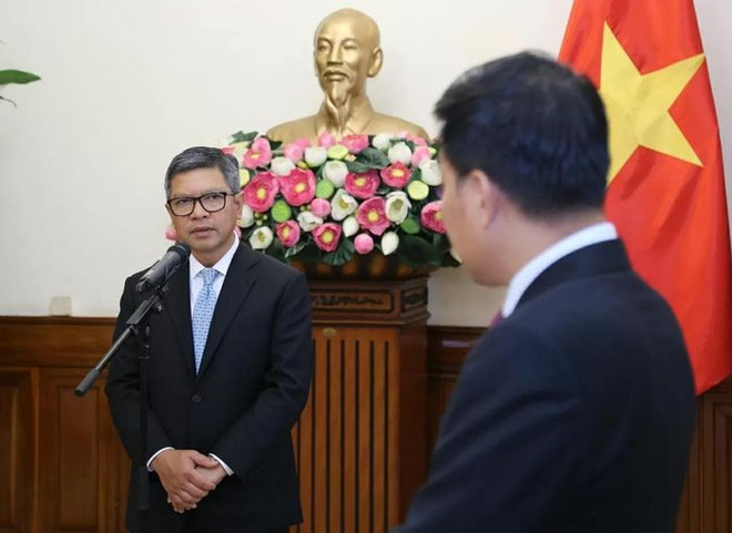 Duta Besar Denny Abdi mengucapkan terima kasih kepada Presiden Luong Cuong dan pemimpin kanan Vietnam. (Foto: Jackie Chan) 28a9c7e5a4ac4df214bd.jpg