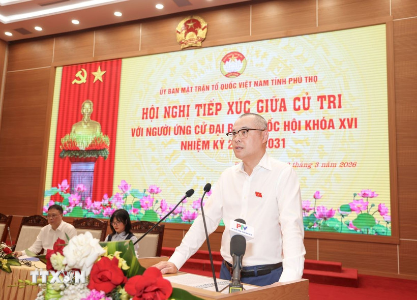 Ông Phạm Đại Dương, Bí thư Tỉnh ủy Phú Thọ phát biểu tại hội nghị. (Ảnh: Nguyễn Thảo/TTXVN)