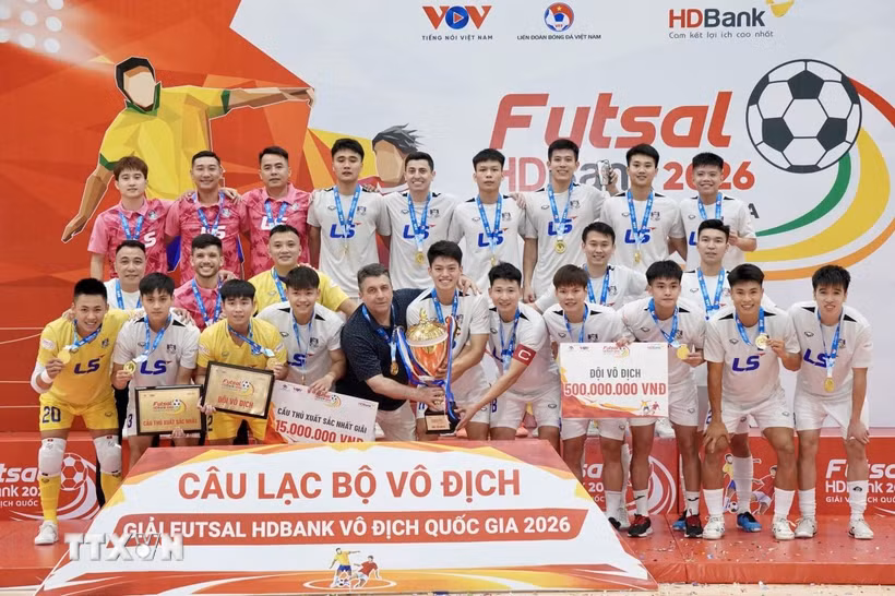 CLB Thái Sơn Bắc - nhà vô địch futsal quốc gia 2026. (Ảnh: Trung Tuyến/TTXVN)
