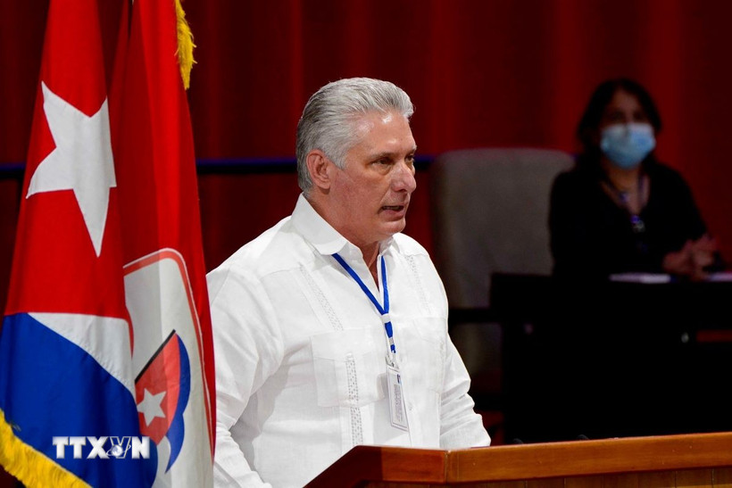 Chủ tịch Cuba Miguel Diaz-Canel trong bài phát biểu tại La Habana. (Ảnh: THX/TTXVN)