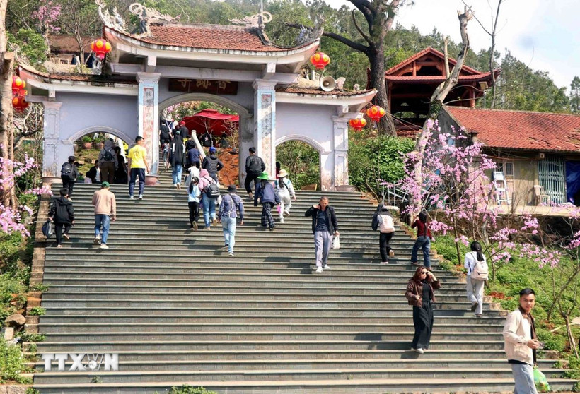 Du khách trẩy hội Chùa Hương Tích. (Ảnh: Công Tường/TTXVN)