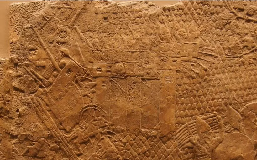 Phù điêu Assyria từ cung điện của vua Sennacherib (thế kỷ VIII trước Công nguyên) tại Mosul ngày nay. Nghiên cứu mới công bố cho rằng phù điêu số 28 thực chất mô tả thành Jerusalem. (Ảnh của nhà nghiên cứu Stephen Compton)