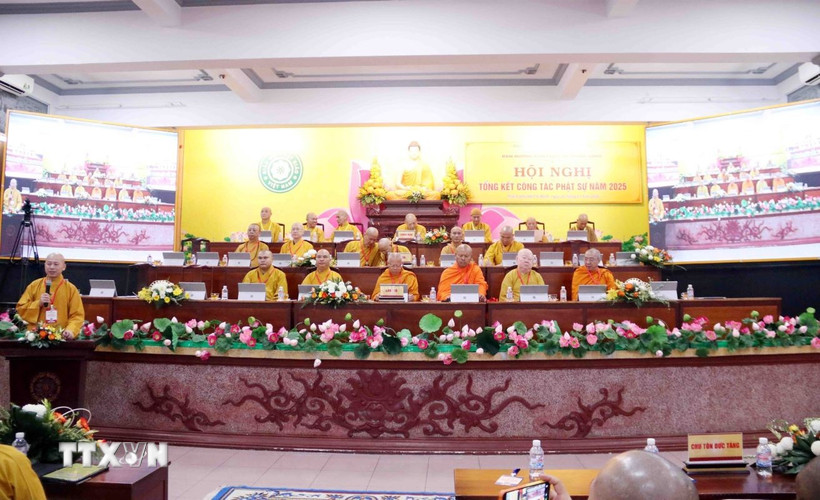 Quang cảnh Hội nghị tổng kết công tác Phật sự năm 2025 của Ban Hướng dẫn Phật tử Trung ương Giáo hội Phật giáo Việt Nam. (Ảnh: Xuân Khu/TTXVN)