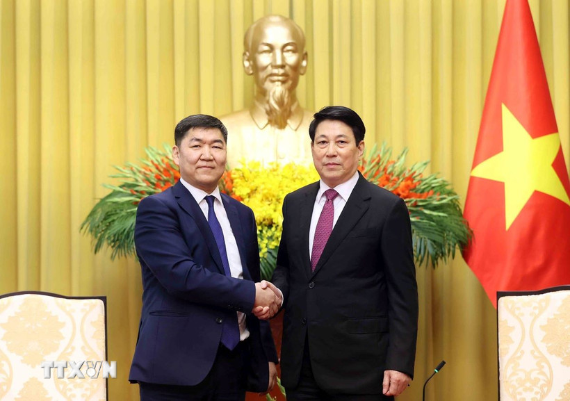 Chủ tịch nước Lương Cường tiếp Chánh án Tòa án tối cao Mông Cổ Ganzorig Damdin. (Ảnh: An Đăng/TTXVN)