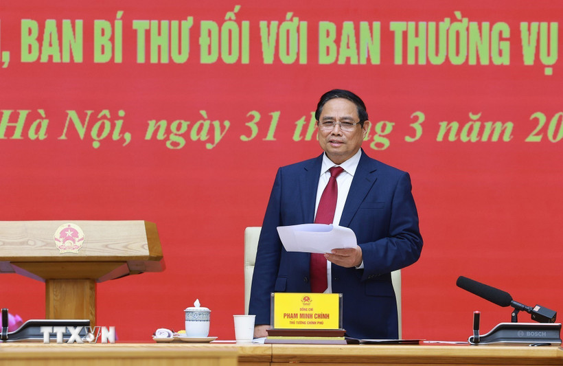 Bí thư Đảng ủy, Thủ tướng Chính phủ Phạm Minh Chính phát biểu. (Ảnh: Dương Giang/TTXVN)