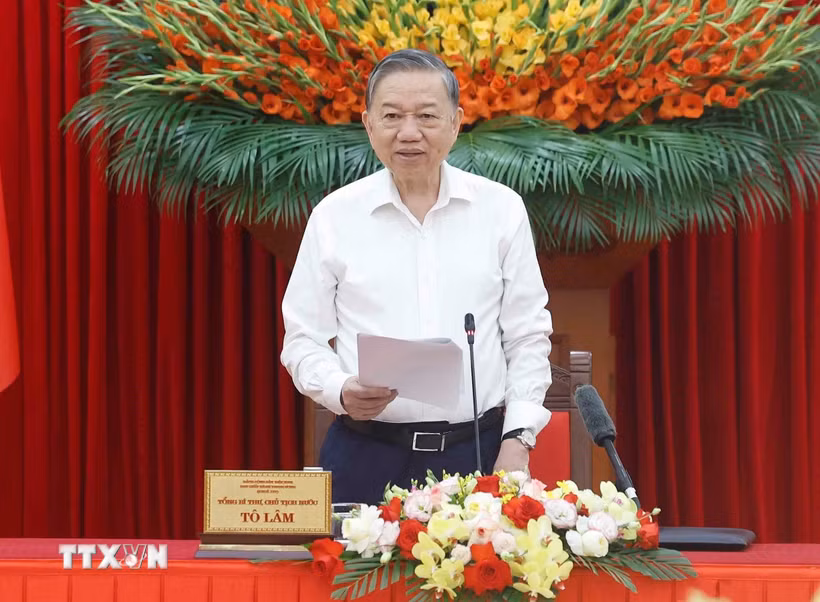 Tổng Bí thư, Chủ tịch nước Tô Lâm, Trưởng Ban Chỉ đạo phát biểu. (Ảnh: Thống Nhất/TTXVN)
