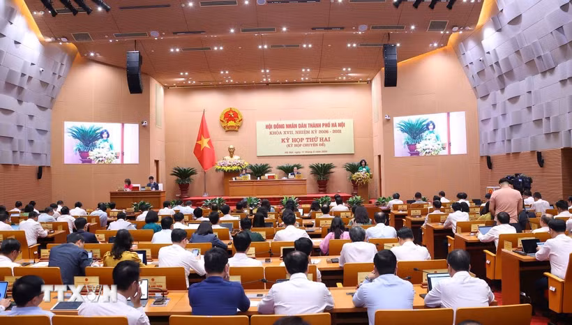 Kỳ họp thứ hai (kỳ họp chuyên đề) Hội đồng nhân dân thành phố Hà Nội khóa XVII, nhiệm kỳ 2026-2031. (Ảnh: Văn Điệp/TTXVN)