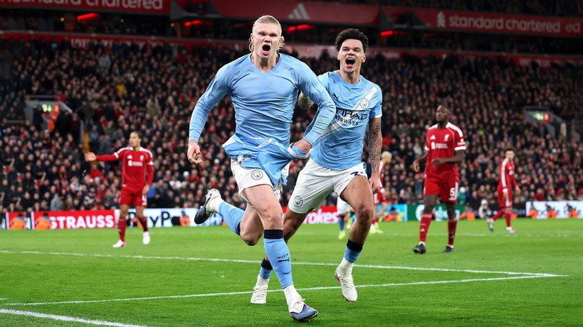 Haaland tỏa sáng giúp Man City đánh bại Liverpool. (Nguồn: Getty Images)
