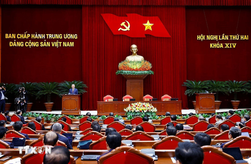 Tổng Bí thư Tô Lâm phát biểu bế mạc Hội nghị lần thứ hai Ban Chấp hành Trung ương Đảng khoá XIV. (Ảnh: Doãn Tấn/TTXVN)