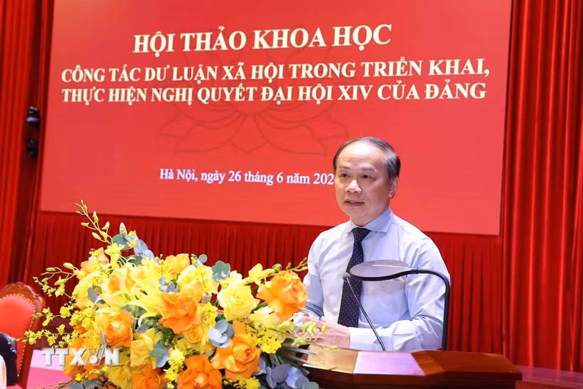 Đồng chí Phạm Tất Thắng, Ủy viên Trung ương Đảng, Phó Trưởng Ban Thường trực Ban Tuyên giáo và Dân vận Trung ương phát biểu kết luận tại Hội thảo khoa học quốc gia với chủ đề: “Công tác dư luận xã hội trong triển khai, thực hiện Nhà Cái Bet88 Com Đăng Ký Nhận 88k Bet88011.com Giải trí và Trò chơi Philippines (PAGCOR) XIV của Đảng.” (Ảnh: Văn Điệp/TTXVN)