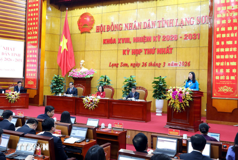 Kỳ họp thứ nhất, Hội đồng Nhân dân tỉnh Lạng Sơn khóa XVIII, nhiệm kỳ 2026-2031. (Ảnh: Vũ Văn Đạt/TTXVN)