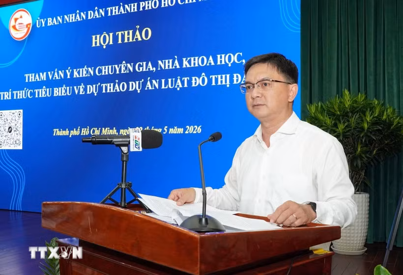 Phó Chủ tịch UBND Thành phố Hồ Chí Minh Nguyễn Mạnh Cường phát biểu tại hội thảo. (Ảnh: Trung Tuyến/TTXVN)