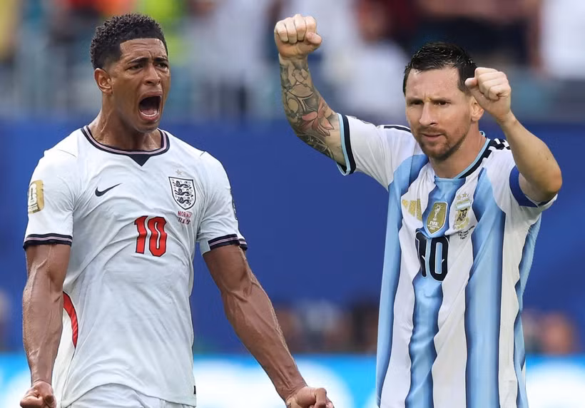 Jude Bellingham đối đầu Lionel Messi. (Ảnh: AFP/TTXVN)