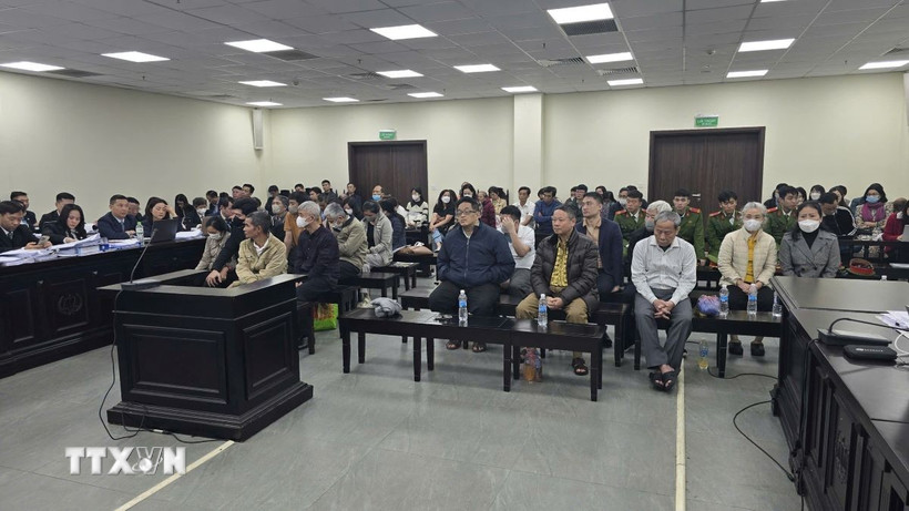 Các bị cáo tại phiên tranh luận. (Ảnh: Kim Anh/TTXVN)