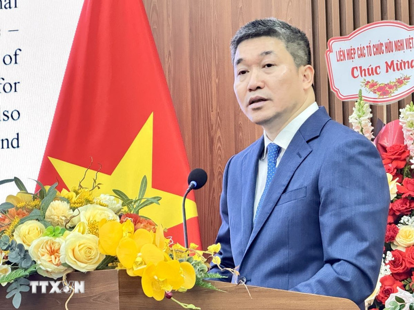 Chủ tịch Liên hiệp các tổ chức hữu nghị Việt Nam Phan Anh Sơn phát biểu tại buổi Gặp gỡ. (Ảnh: Hải Ngọc/TTXVN)
