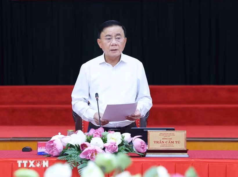 Đồng chí Trần Cẩm Tú, Uỷ viên Bộ Chính trị, Thường trực Ban Bí thư chủ trì giao ban. (Ảnh: Phương Hoa/TTXVN)
