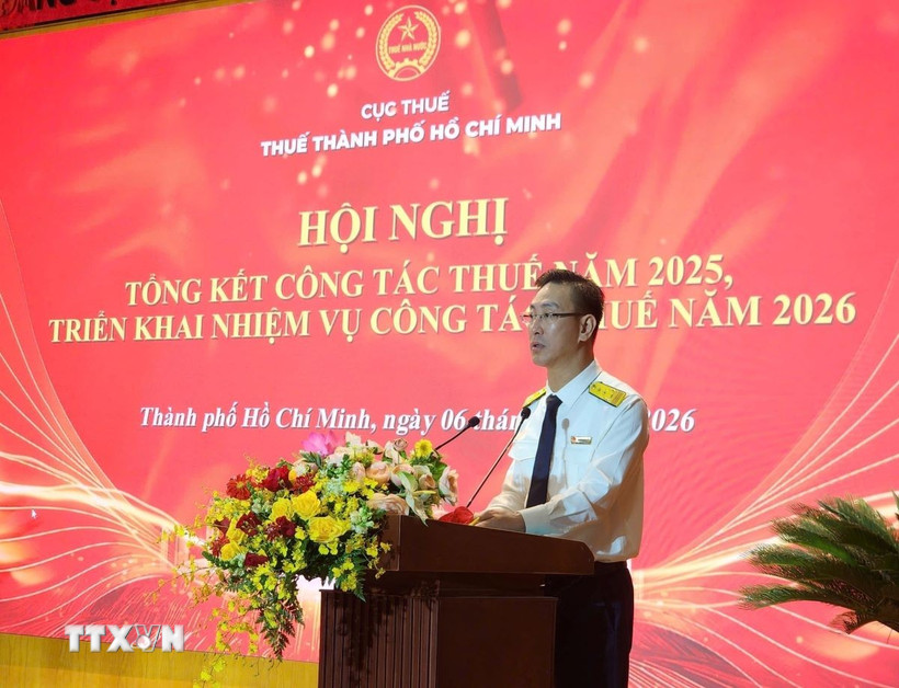 Ông Đoàn Minh Dũng, Trưởng Thuế Thành phố Hồ Chí Minh, phát biểu tại hội nghị. (Ảnh: Hứa Chung/TTXVN)