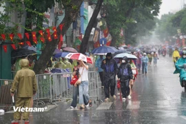 Tại Thủ đô Hà Nội, nhiệt độ thấp nhất phổ biến từ 25-27 độ C, cao nhất từ 30-32 độ C. Trời có mây, có lúc có mưa rào và dông, gió nhẹ. Trong mưa dông có khả năng xảy ra lốc, sét và gió giật mạnh. (Ảnh: Hoài Nam/Vietnam+)