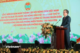 Ông Lương Quốc Đoàn, Ủy viên Trung ương Đảng, Chủ tịch Ban Chấp hành Trung ương Hội Nông dân Việt Nam phát biểu tại Lễ kỷ niệm. (Ảnh: Hoài Nam/Vietnam+)