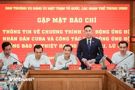 Buổi họp báo thông tin về cuộc vận động ủng hộ đồng bào bị thiệt hại do bão, lũ gây ra. (Ảnh: Hoài Nam/Vietnam+)