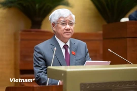 Ông Đỗ Văn Chiến, Ủy viên Bộ Chính trị, Bí thư Trung ương Đảng, Chủ tịch Ủy ban Trung ương Mặt trận Tổ quốc Việt Nam phát biểu tại Kỳ họp thứ Chín, Quốc hội khóa XV. (Ảnh: PV/Vietnam+)