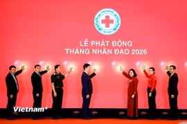 Trung ương Hội Chữ thập đỏ Việt Nam tổ chức Lễ phát động Tháng Nhân đạo năm 2026 cấp quốc gia với chủ đề “80 năm - Hành trình nhân ái vì cộng đồng.” (Ảnh: Hoài Nam/Vietnam+)