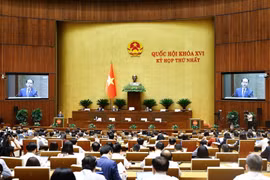 Bộ trưởng Bộ Tư pháp Hoàng Thanh Tùng trình bày Tờ trình về dự thảo Nghị quyết của Quốc hội về thí điểm chế định luật sư công. (Ảnh: Doãn Tấn/TTXVN)