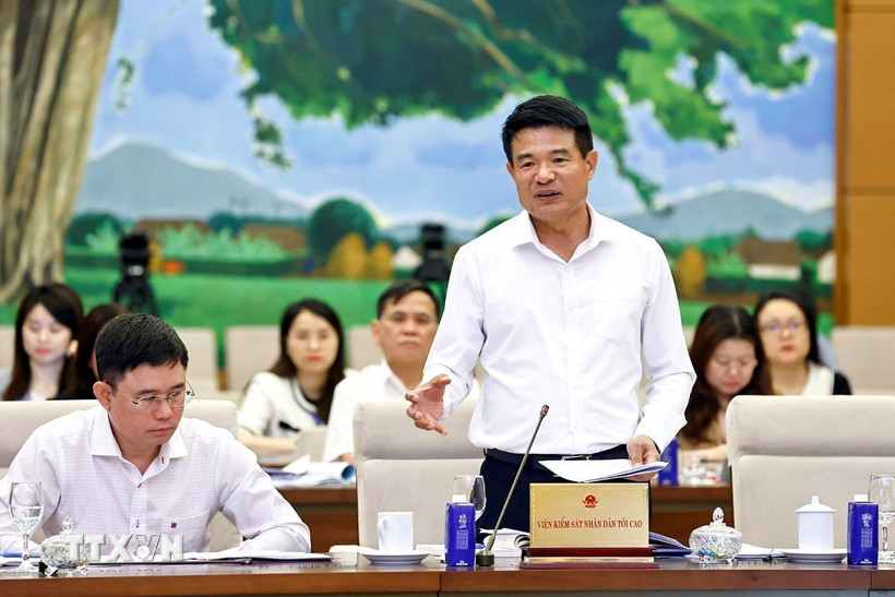 Viện trưởng Viện Kiểm sát nhân dân tối cao Nguyễn Huy Tiến phát biểu. (Ảnh: Doãn Tấn/TTXVN)