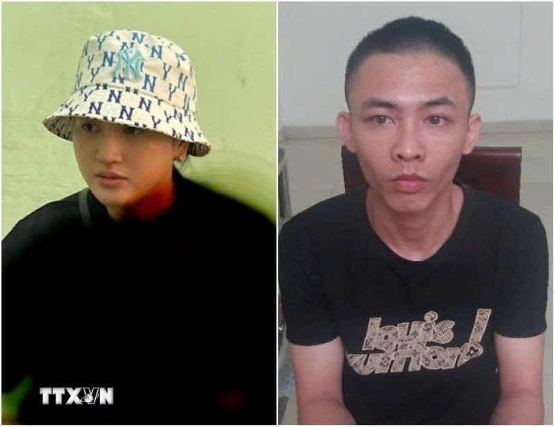 Hai đối tượng Bùi Thị Thảo và Lê Văn Hà tại cơ quan công an. (Ảnh: TTXVN phát)